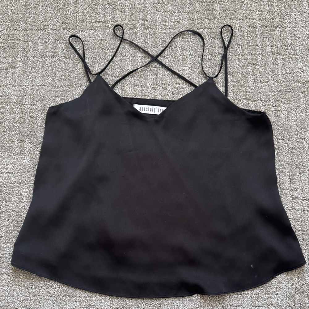 Elegant Satin Black Spaghetti Strap Top